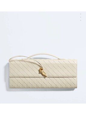 AUTHENTIC BOTTEGA VENETA Andiamo Clutch in Sea Salt Color Retails $3,700